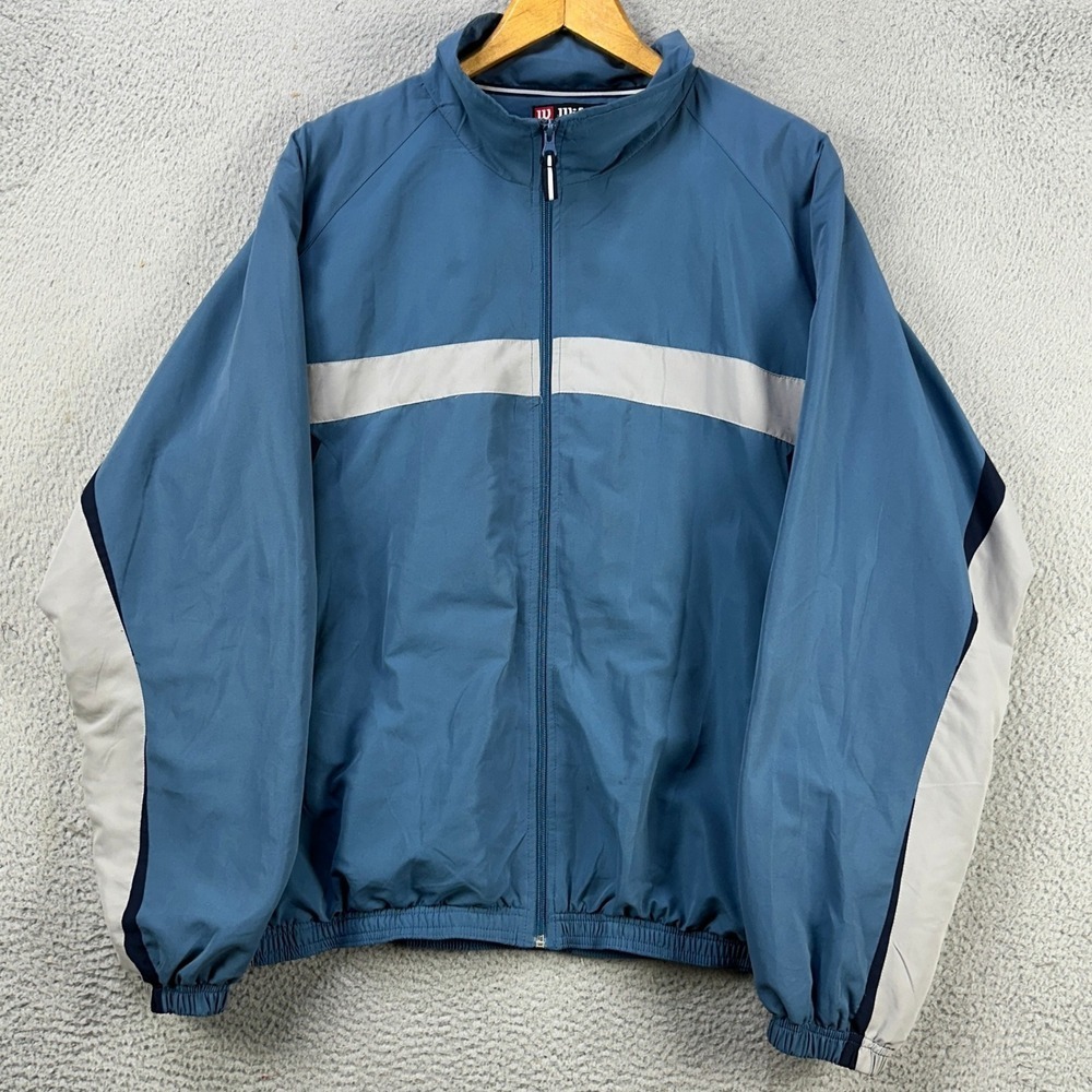 Wilson Jacket Full Zip Mens XL Blue White Mesh Lined Long Sleeve Pocket Athletic